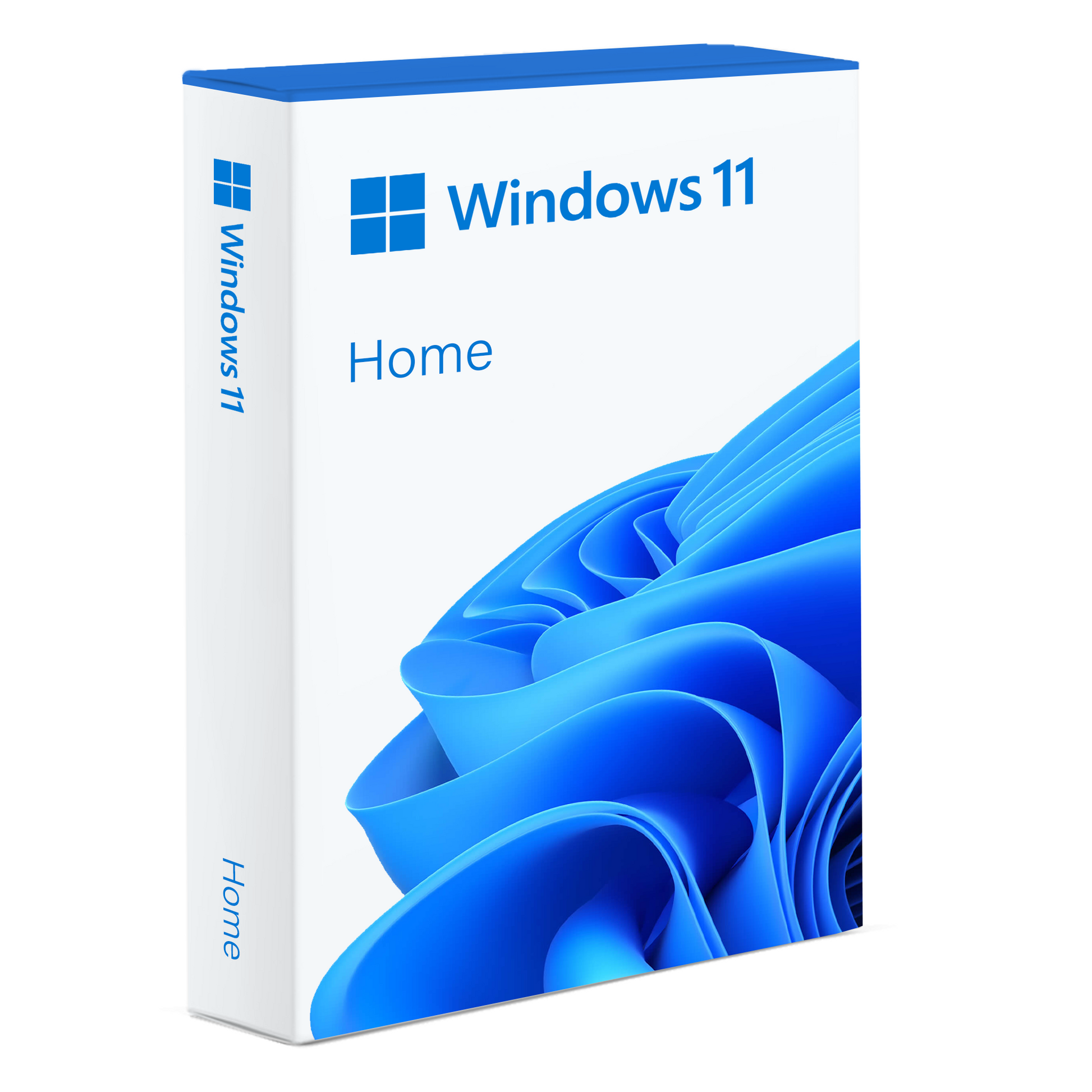 Retail box of Windows 11 Home with official Microsoft branding and digital license key